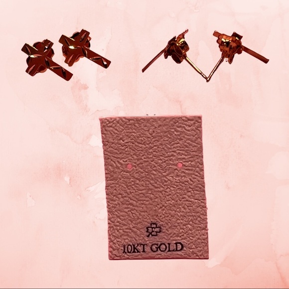 Vintage 10k Gold Cross Stud Earrings - Original Backs Missing (VGUC) - Picture 2 of 2